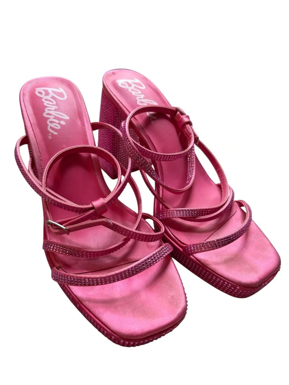 Barbie Pink Rhinestone Block Heel Sandals size 9